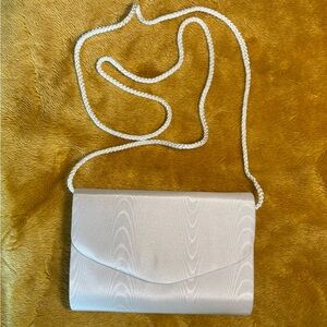 Shimmery White Pearlescent Envelope Shape Clutch with Cord Strap 7" x 5" x 1.25"